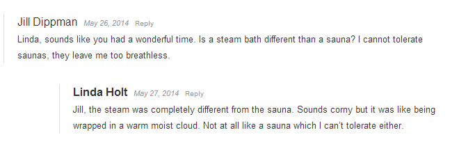 Here's a perspective on steam vs. sauna which comes from comments on BlogTour Blogger Linda Holt's article titled Getting Steamy with MrSteam.