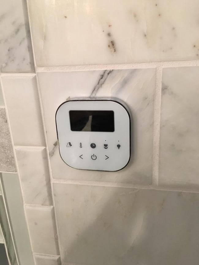 Taylor's new AirTempo wirless steam shower control perfectly fits her modern lifestyle with its ease-of-use and remote capabilities