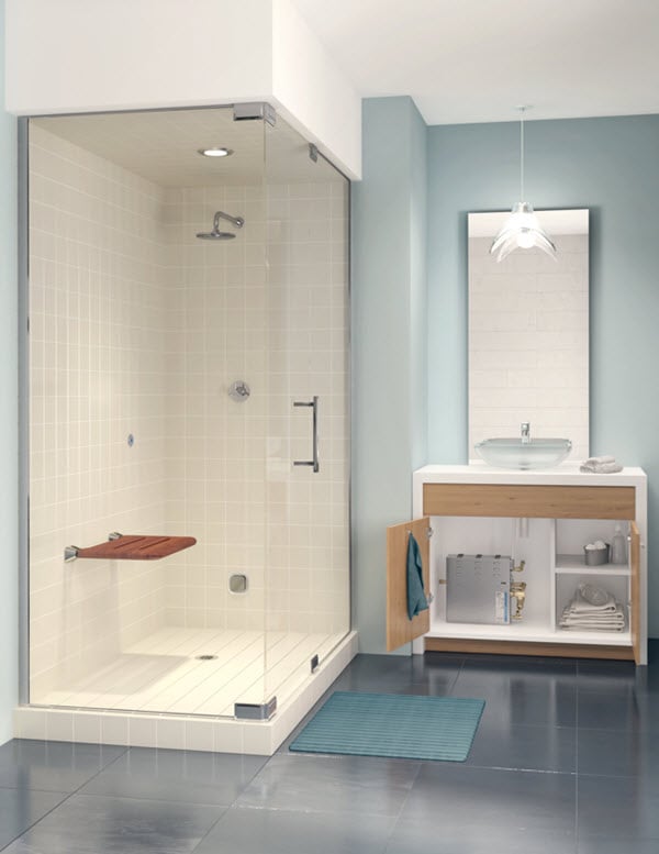 Adding a shower seat can help anyone who finds it difficult to stand.
