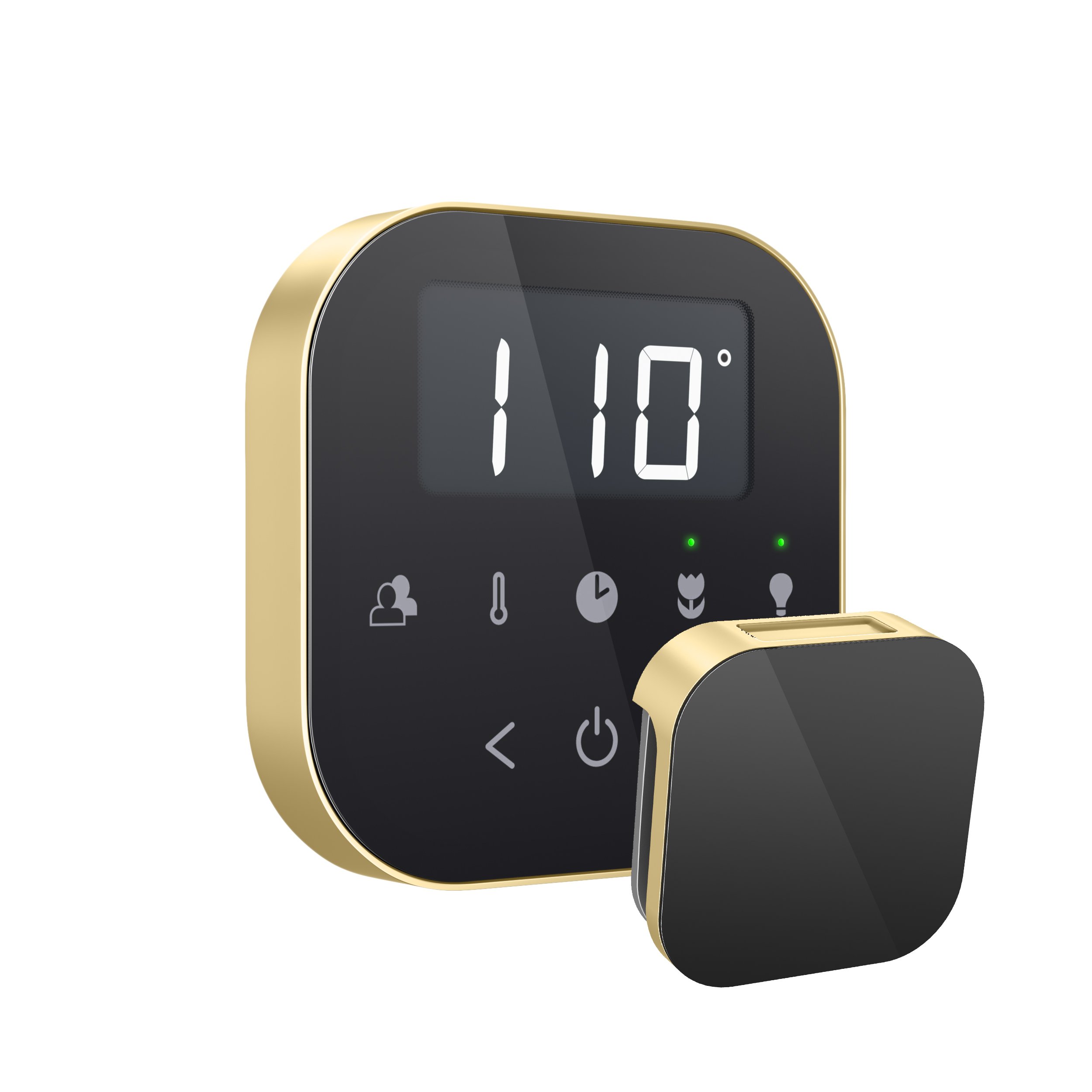 MrSteam AirTempo Control and Aroma Glass SteamHead Black PB Angled Isolated