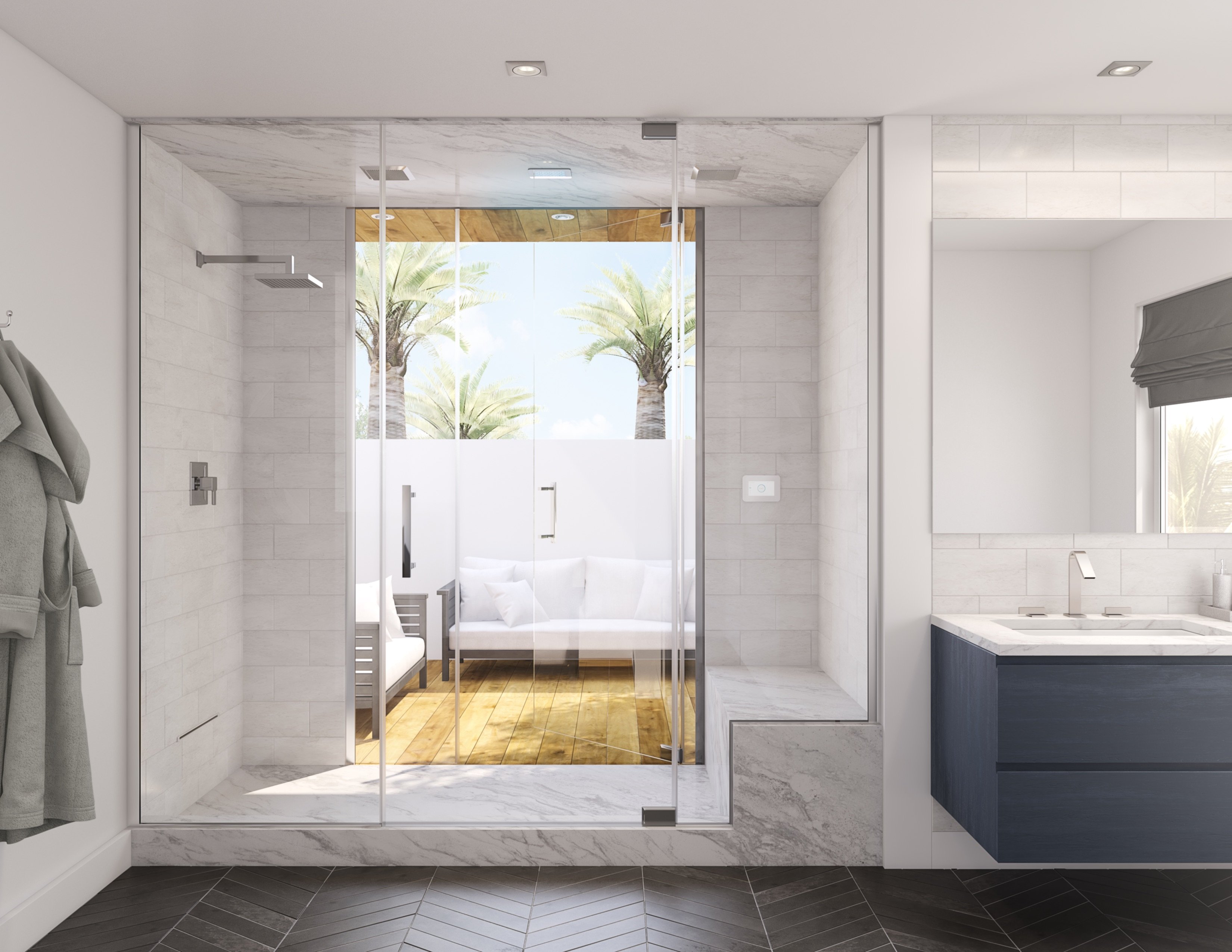 Indoor Outdoor Steam Shower iSteam3 and Linear SteamHead