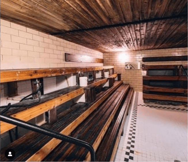 Inside historic steamroom