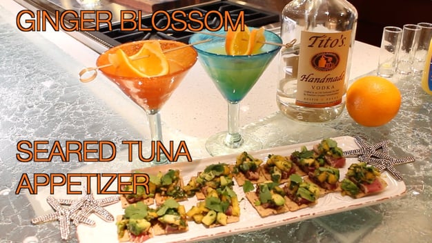 Ginger Blossom cocktail and seared tuna appetizer - healthy lifestyle