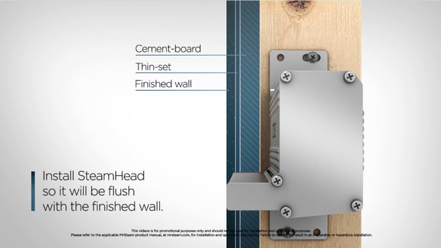 The Linear SteamHead is ideally installed flush to the wall