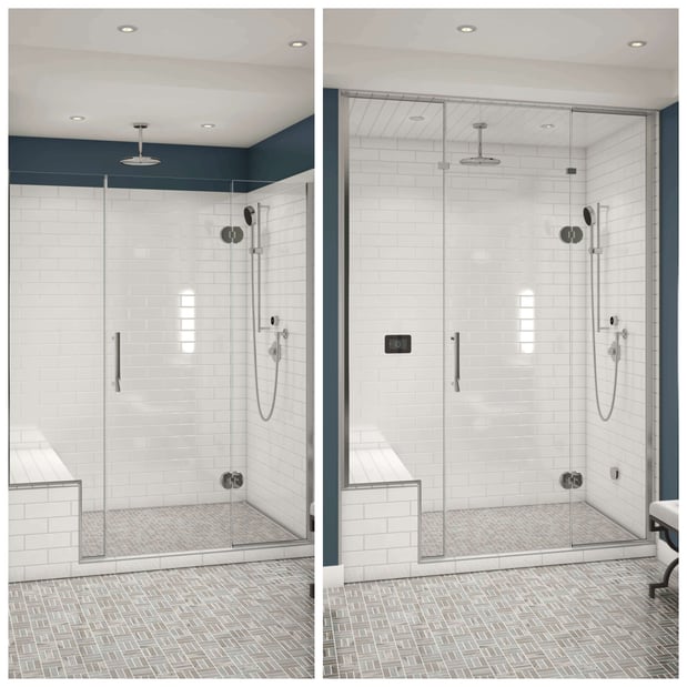 Before and after photos of converting an ordinary shower into steam shower